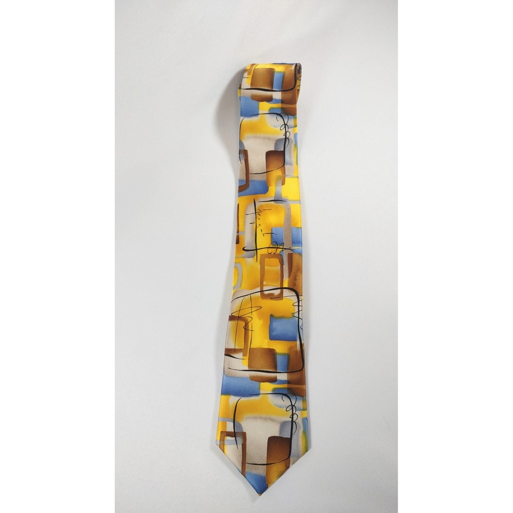 J. Garcia Yellow Blue Abstract Retro 100% Silk Tie Modern Furniture Collection